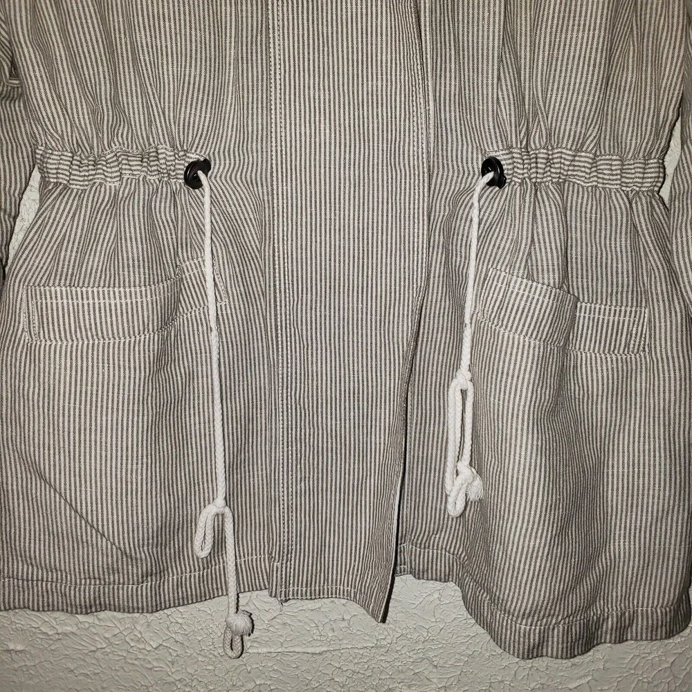 Lucky Brand Sz L Women's Linen Blend Striped Jacket Full Zip Waist Drawstring - Picture 4 of 12